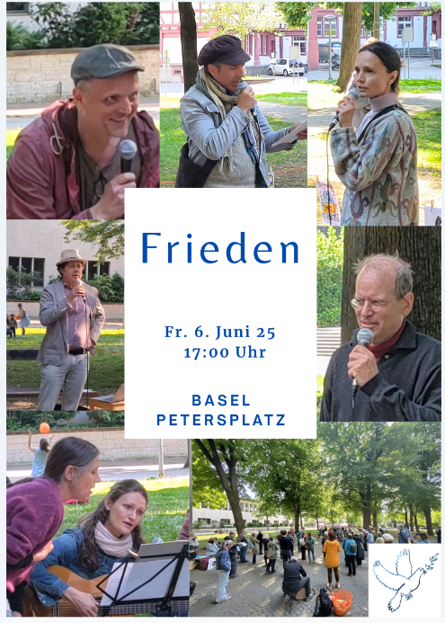Freitag, 6. Juni 17:00 bis 19:00 Uhr: im "öffentlichen Raum" in Basel auf den Petersplatz organisieren nach dem grossen Erfolg am 9. Mai mit Christian Loch, Claudia Schilling und ich einen "öffentlichen Raum" zum Thema Frieden; gedacht im Sinne der griechischen agora....